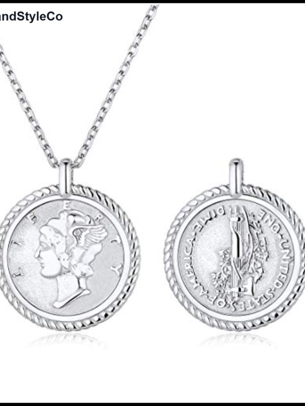 Sterling Silver Vintage Coin Pendant Necklace for Women Lobster Clasp